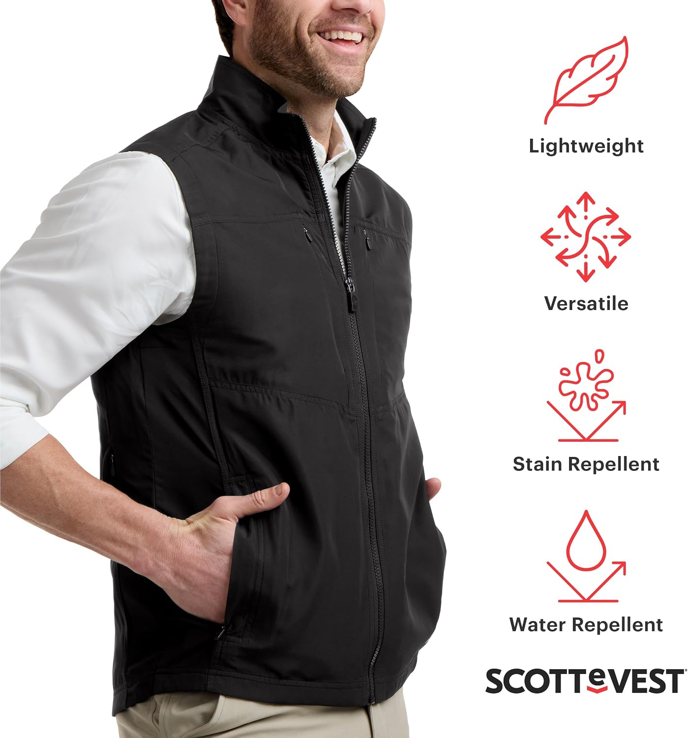 SCOTTeVEST LightEST Vest for Men - 16 Hidden Pockets - Lightweight Water Repellent for Travel & More