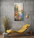 ZOMNAI Vertical Landscape of Vintage Art Painting Colorful Flower on Meadow by Lake Water Wall Art Decor Artwork for Bedroom (30x60 Inches)