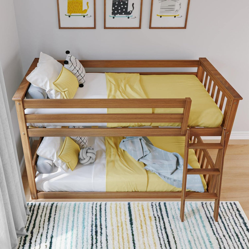 Max & Lily Twin Over Twin Low Bunk Bed with Ladder, Wooden Bunk beds with 14' Safety Guardrail for Kids,Toddlers, Boys, Girls, Teens, Bedroom Furniture, Pecan