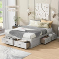 Queen Size Wooden Platform Bed with 6 Storage Drawers, No Box Spring Needed (Antique White, Queen)