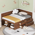 Full Size Daybed with 4 Pull-Out Drawers and 3 Functioning Shelves,Solid Wood Day Bed Frame with Wooden Slats Support for Bedroom,No Box Spring Required (Walnut-AB41)