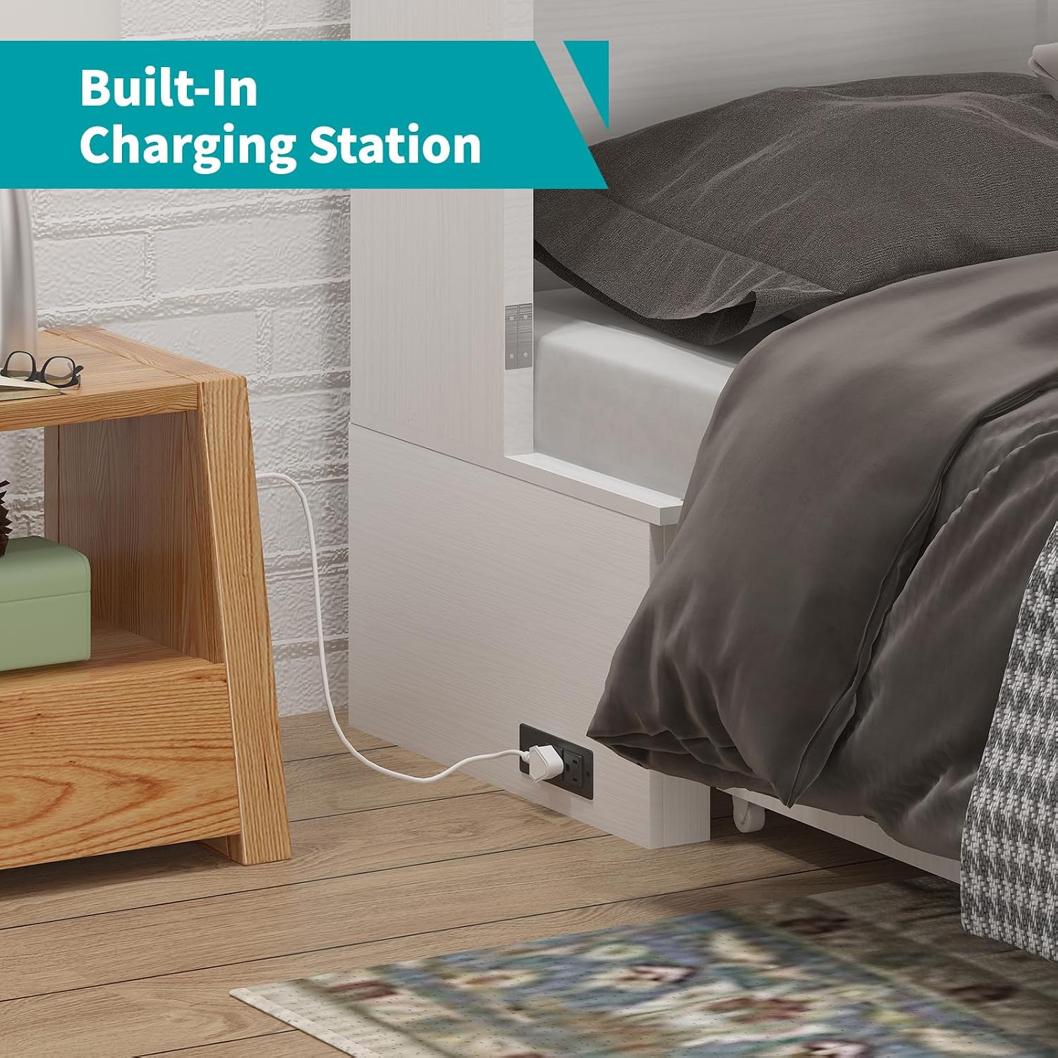BALUS Queen Size Cabinet Murphy Bed, Modern Murphy Beds for Bedroom, Adults Chest Cabinet Wall Bed with Built-in USB Charging Station, Storage Drawer for Living Room, No Mattress(White)