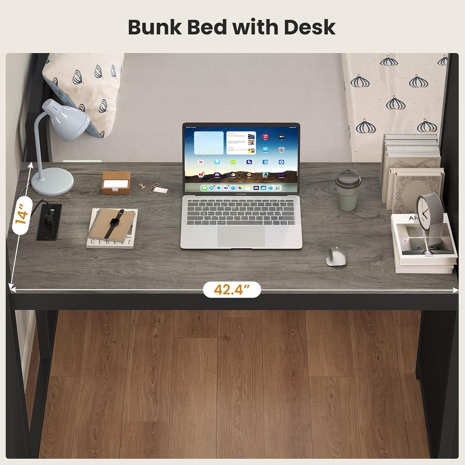 BTHFST Bunk Bed with Desk, Full Over Full Bunk Beds with 5 Storage Drawers & Charging Station, Full Size Bunk Bed with LED Lights & Safety Guardrail for Kids/Teens, Black