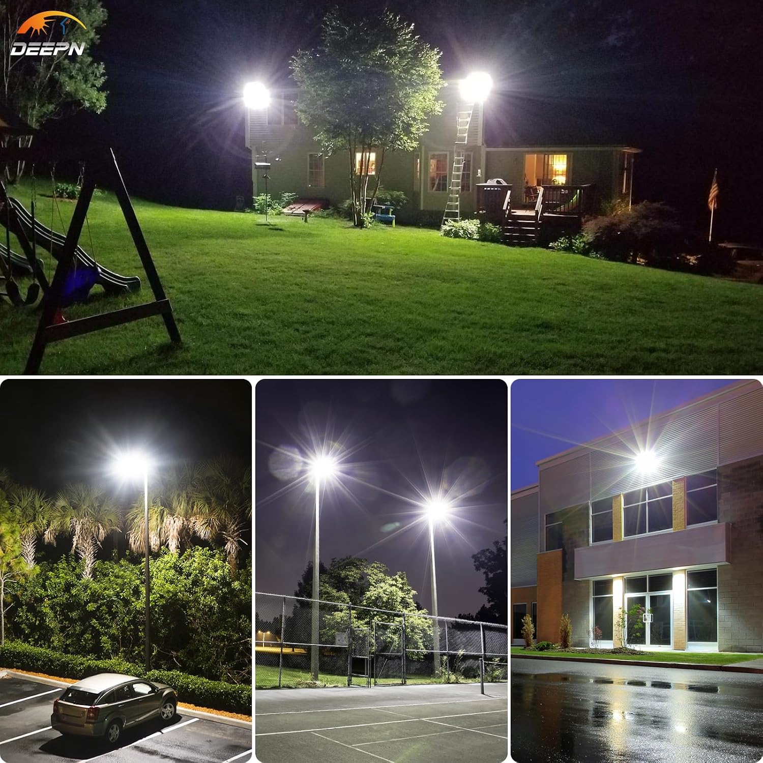 Deepn Solar Street Lights 10000W Commercial Grade Aluminum Parking Lot Lights LED Security Flood Light with Motion Sensor & Dusk to Dawn, Solar Lights Outdoor Waterproof for Outside, SZ3000, 2 Pack
