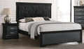 3Pc Black Finish Full Size Panel Upholstered Button Tufted Headboard Bed Nightstand Set Wooden Bedroom Furniture