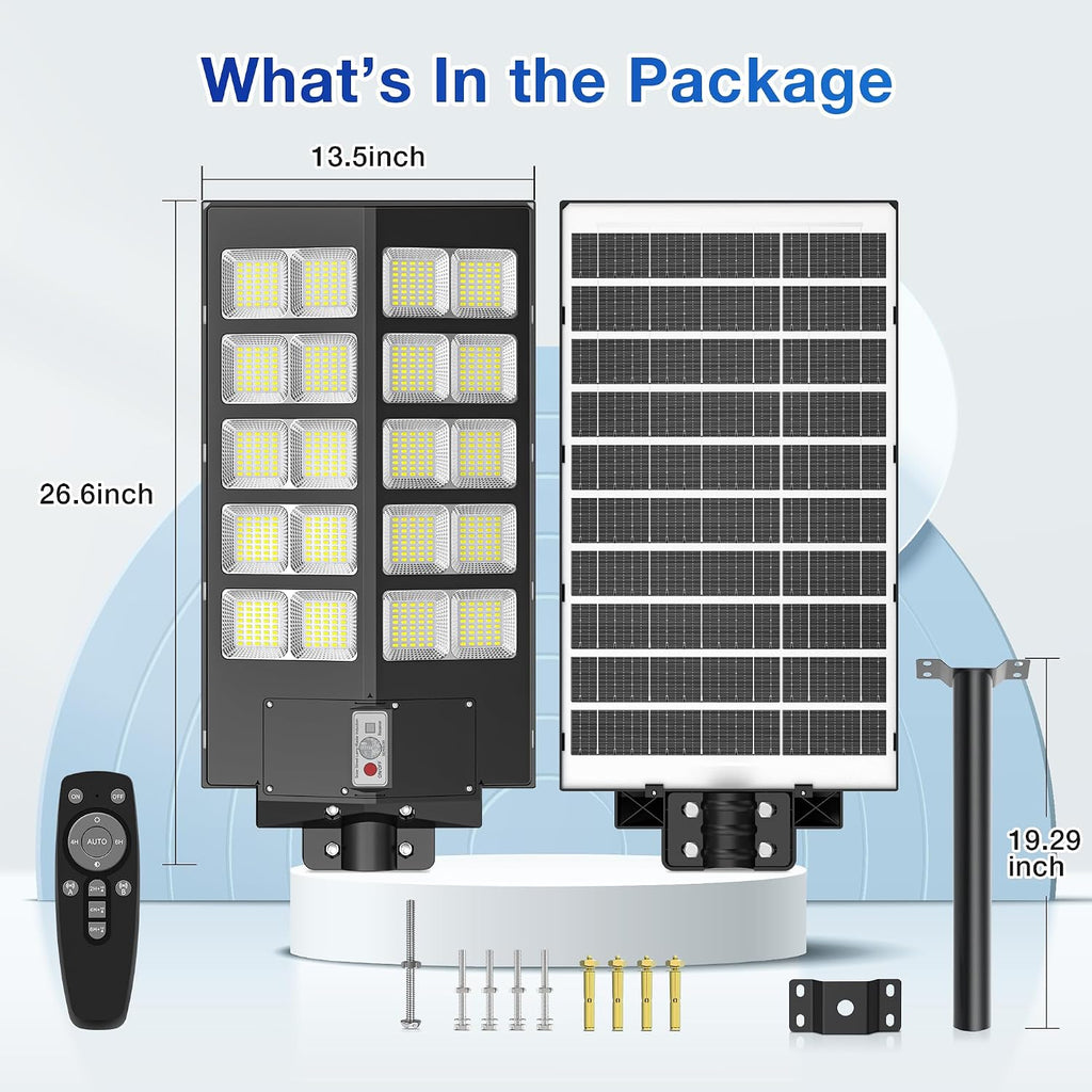 WYWNA 9000W Solar Street Light Outdoor, 8000K Motion Sensor Solar Lights with Remote, IP66 Waterproof Security Light, 350° Wide Angle, Dusk to Dawn for Parking Lot Yard Farm (2)