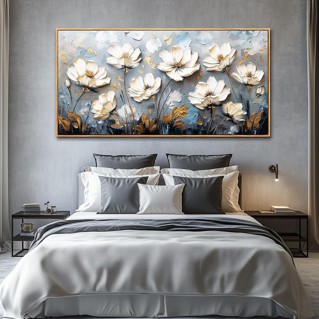 JUDASJART Large Canvas Prints Painting Wall Decor For Living Room Wall Art For Bedroom Office Decoration Vintage Flowers Artworks Abstract Pictures Modern Aesthetics Wood Framed Home Decor