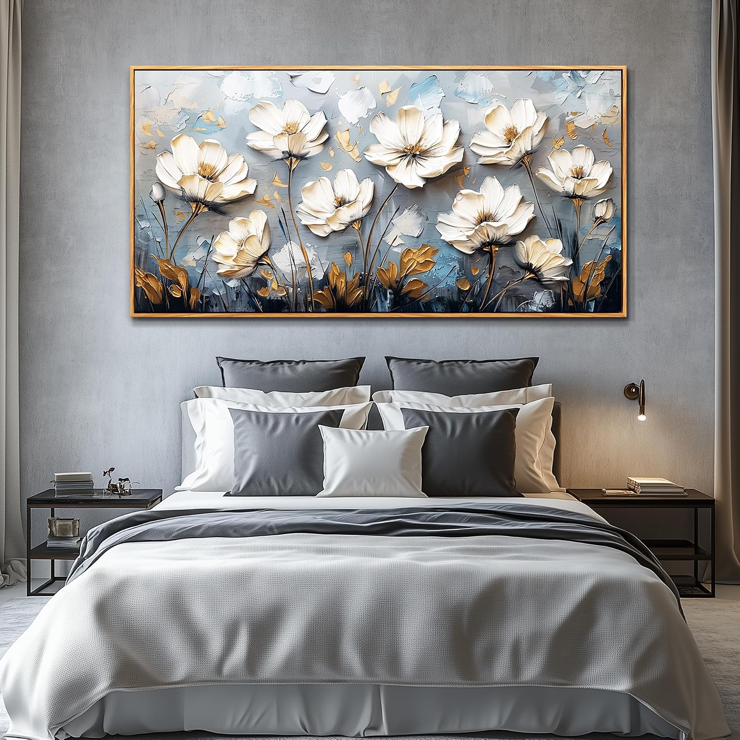 JUDASJART Large Canvas Prints Painting Wall Decor For Living Room Wall Art For Bedroom Office Decoration Vintage Flowers Artworks Abstract Pictures Modern Aesthetics Wood Framed Home Decor