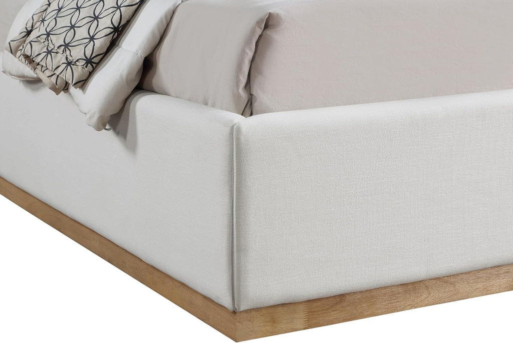 Meridian Furniture FlynnCream-F Flynn Collection Modern | Contemporary Full Bed with Cream Linen Textured Fabric, Natural Finish Solid Wood Base, Wing Back, 58.5' W x 82.5' D x 52' H, Cream, Full