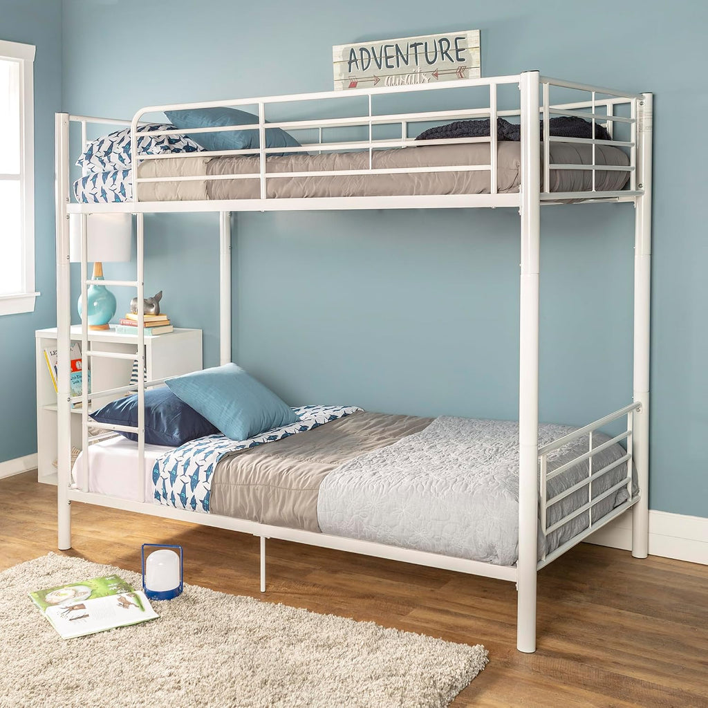 Walker Edison Elodie Urban Industrial Twin Over Twin Metal Bunk Bed, Twin Over Twin, White