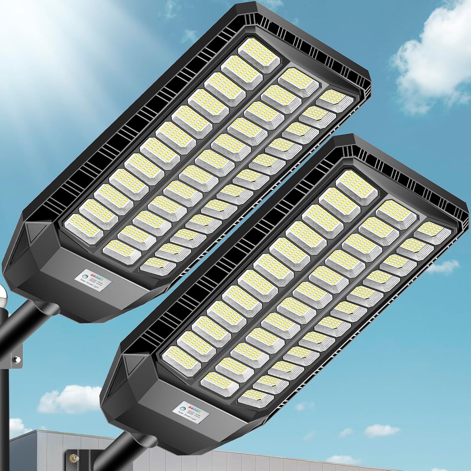 VOOJOY 12000W Solar Street Light Outdoor, Commercial Grade Solar Lights Outdoor, IP67 Waterproof Parking Lot Lights Dusk to Dawn LED Security Flood Light Motion Sensor with Remote Control, 2 Pack