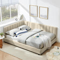 JIJIWANG Full Size L-Shape Corner Bed Frame, Velvet Upholstered Tufted Daybed with Comfortable Backrest and Armrests for Bedroom, Living Room,Beige