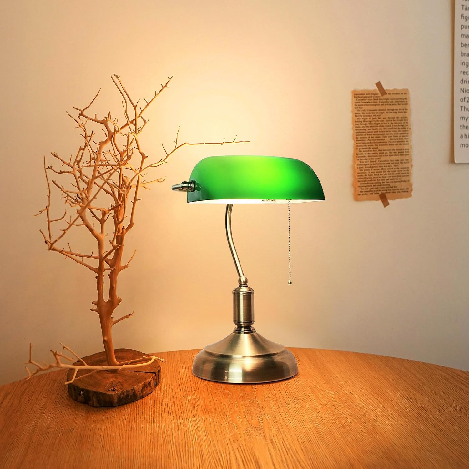 Kiven Cordless Bankers Table Lamp,1-Light Dimmable Bedside Lamps for Nightstand with Glass Lampshade, Vintage Rechargeable Desk Lamp for Reading Home Decor Bedside TD1117