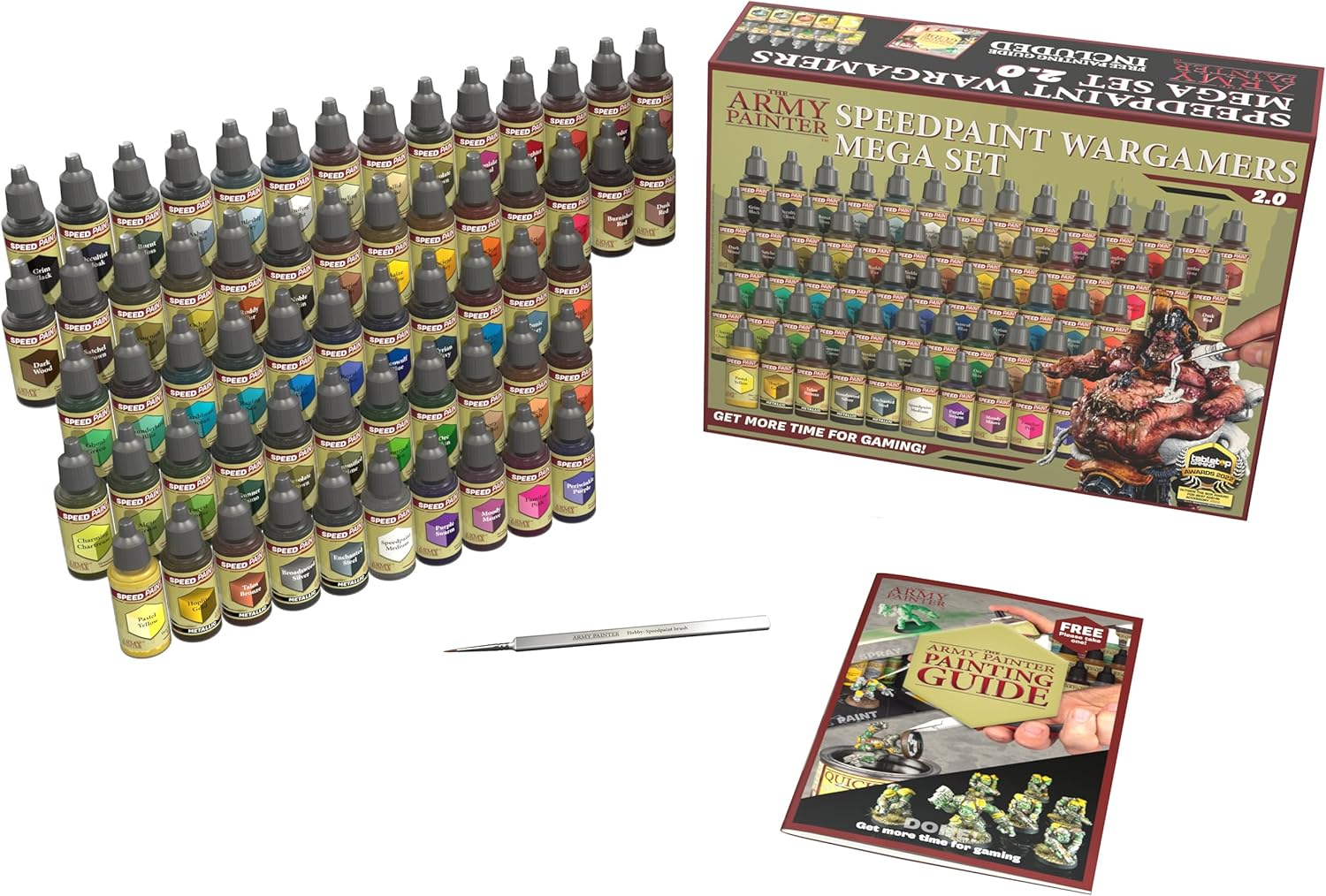 The Army Painter, Speedpaint Wargamers Mega Paint Set 2.0, 60 x 18ml Speedpaints, incl. 4 metallics, 1 Medium & 1 Free Brush for miniature and model painting