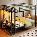 JIVOIT Metal Bunk Bed with Storage Mesh Shelves and Clothes Hooks, Open Storage Shelves, Queen Size Bunk Bed with Full-Length Reinforced Guardrails for Teens and Adults, No Box Spring Needed