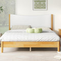 Queen Size Bed Frame with Storage, Solid Rubber Wood Platform Bed with Boucle Upholstered Headboard, Enhanced Support Feet for Stability, American Style Modern Bedroom Furniture