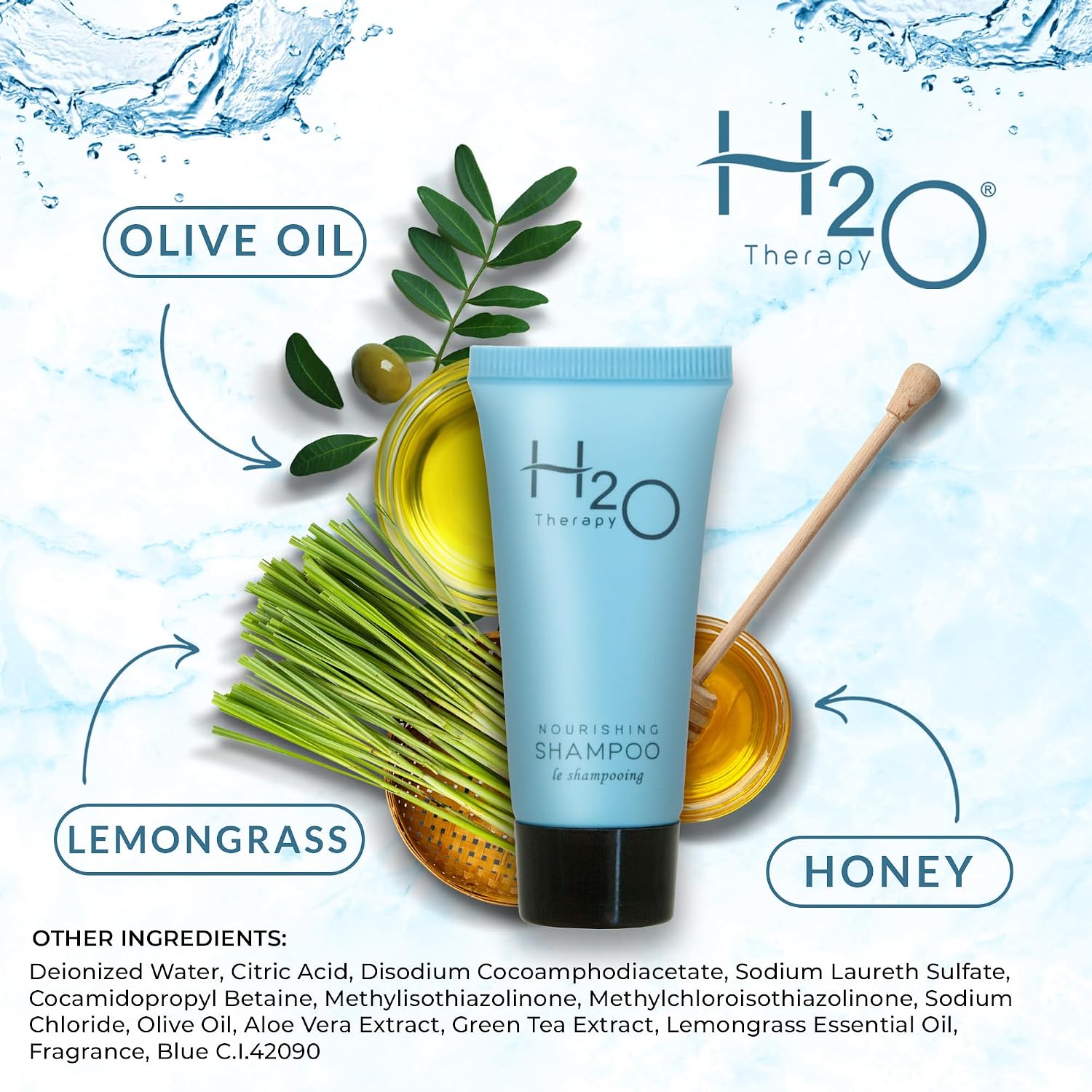 H2O Therapy Shampoo, Travel Size Hotel Hospitality, 1 oz (Case of 300)