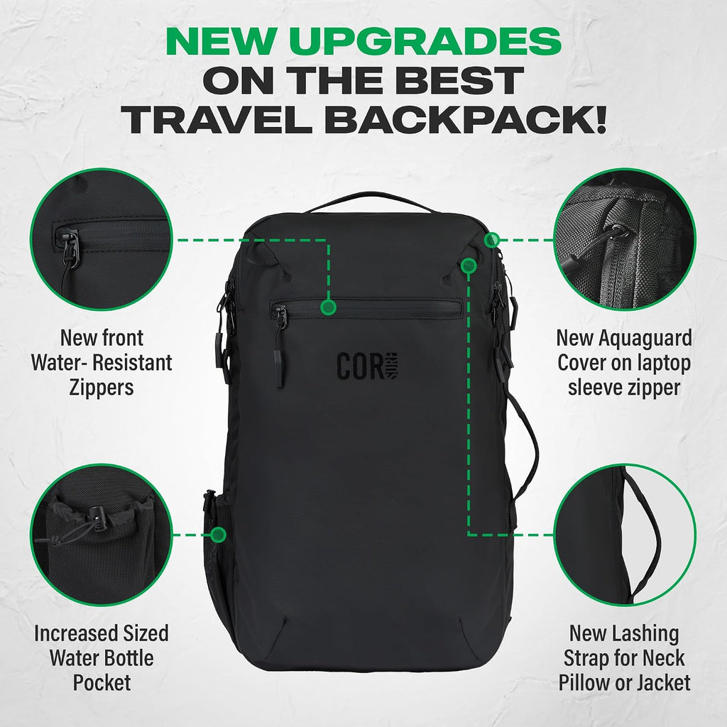 COR Surf Carry On Travel Backpack | NOW with Premium YKK Zippers | Flight Approved Carry On Laptop Backpack with Secret Passport Pockets | The Island Hopper (28L, Army Green)