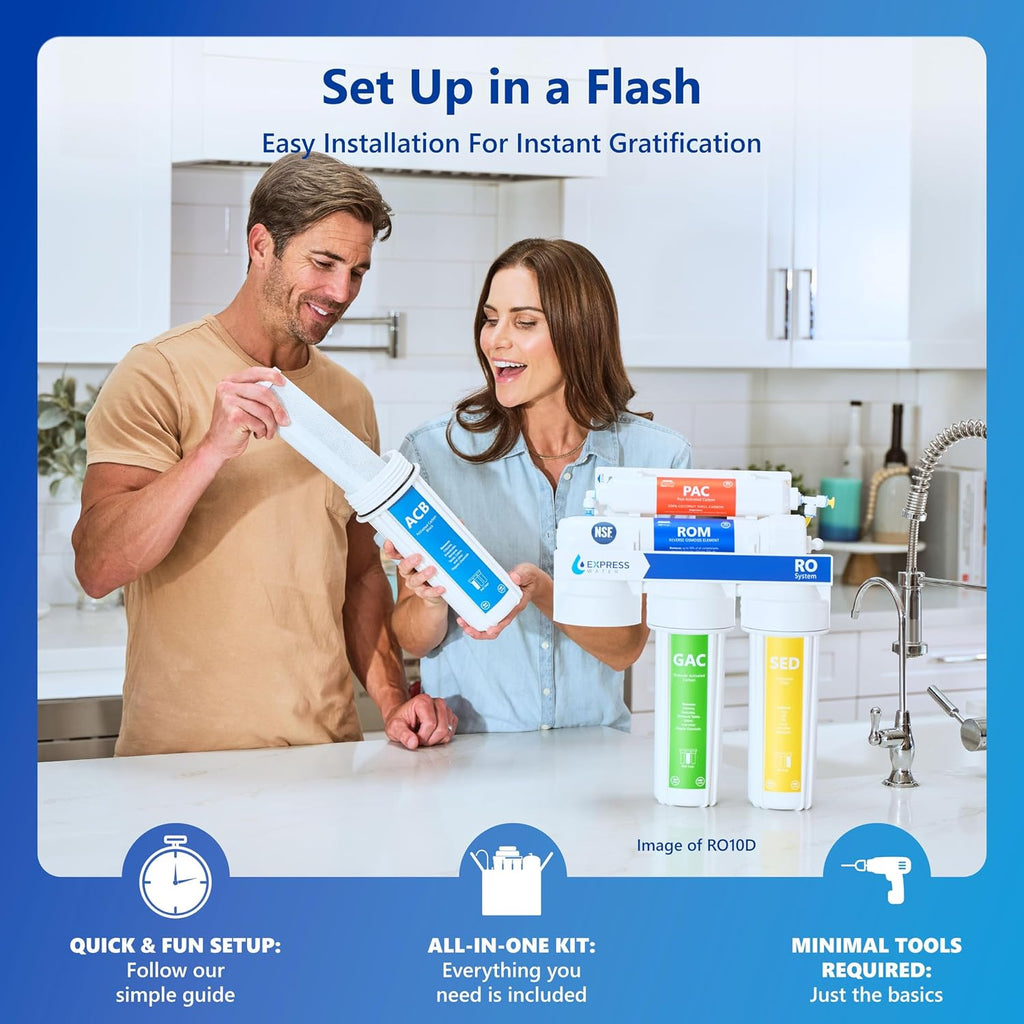 Express Water ROALKUV10MBN 11-Stage Alkaline Under Sink Reverse Osmosis Water Filter System, UV Filter, NSF Certified 372 & 58, 100 GPD, Brushed Nickel Faucet
