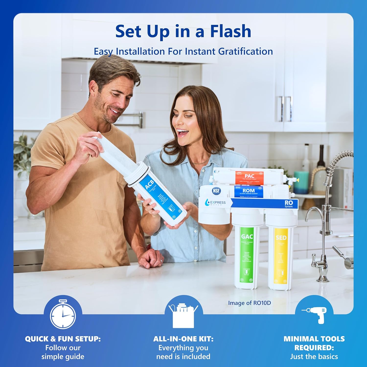 Express Water ROALKUV10MBN 11-Stage Alkaline Under Sink Reverse Osmosis Water Filter System, UV Filter, NSF Certified 372 & 58, 100 GPD, Brushed Nickel Faucet