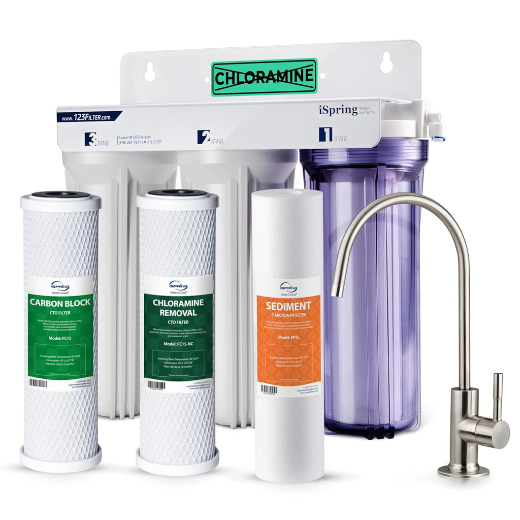 iSpring US31-NC Classic 3-Stage Under Sink Water Filtration System for Drinking, Reduces Chloramine, PFAS, Tankless Under Sink Water Filter, High Capacity Water Filter for Sink