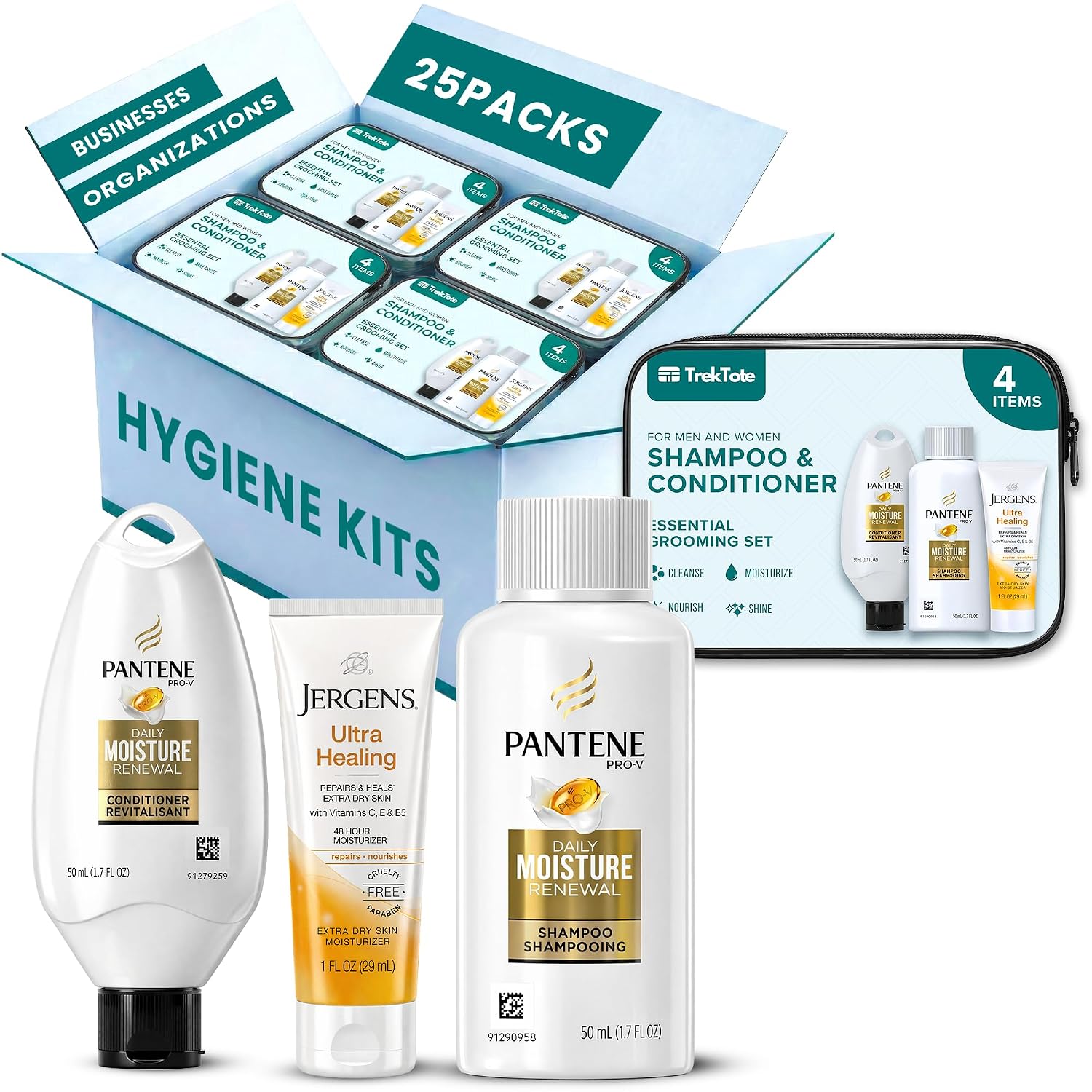 TrekTote Travel Size Bulk Shampoo And Conditioner Sets - Includes Premium Shampoo, Conditioner, Lotion And Clear Travel Bag - TSA Compliant Travel Size Toiletries