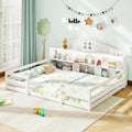 Giantex Full Size Montessori Floor Bed with LED Lights, 2-in-1 Wooden House Bed Frame with Safety Guardrails, Storage Compartments & Shelf, No Box Spring Needed, Without Slats, White