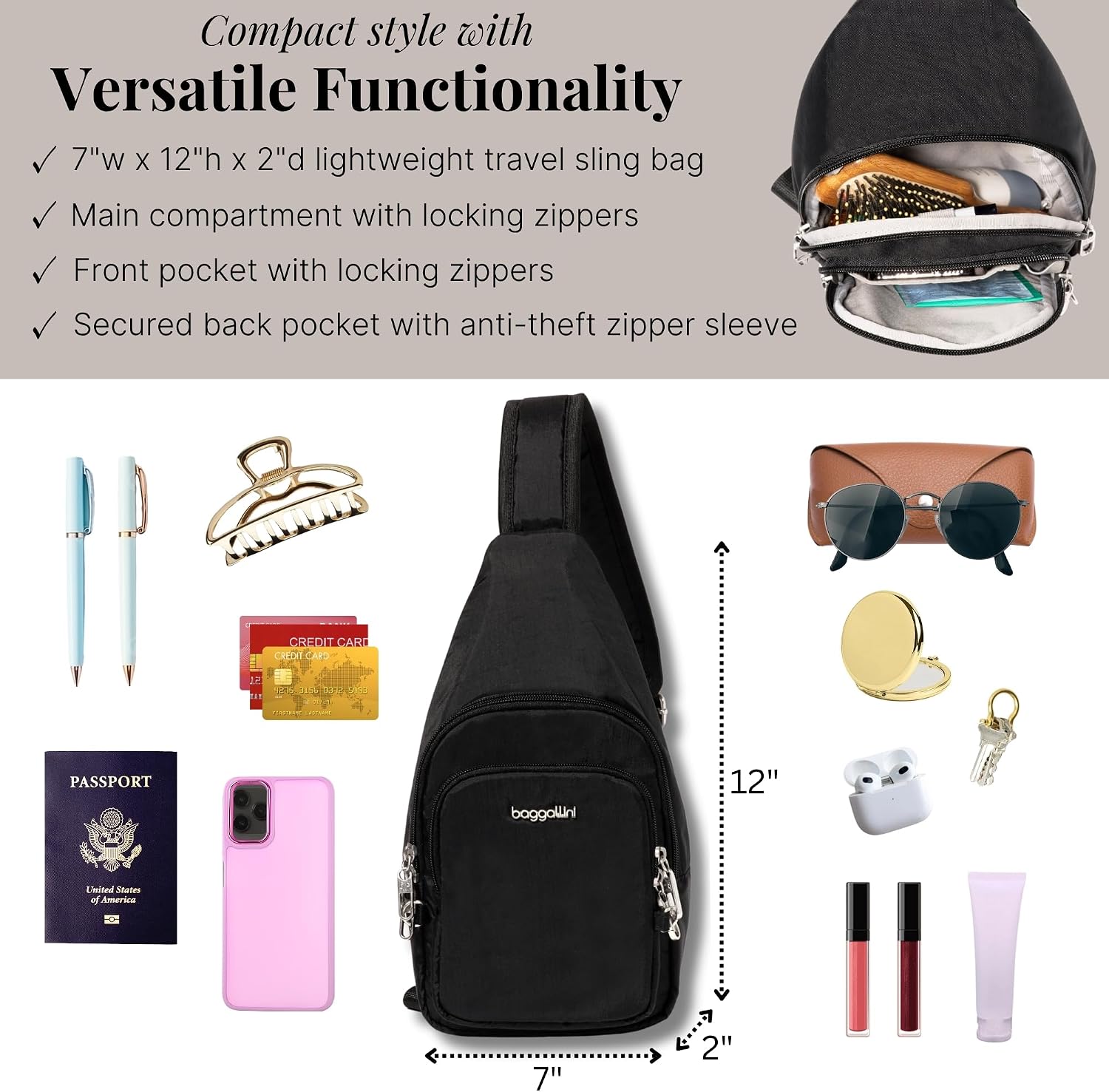 Baggallini Securtex Anti-Theft Daytripper Sling