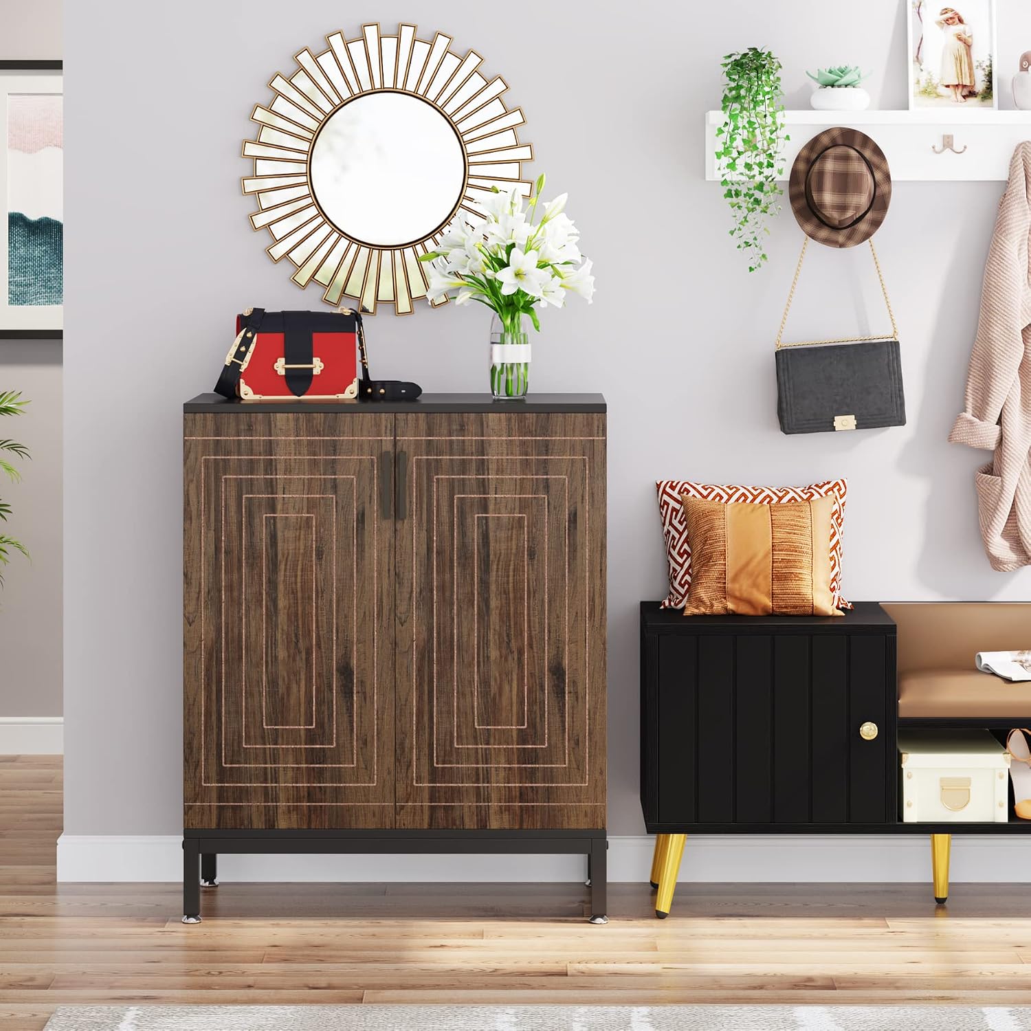 Tribesigns Shoe Cabinet with Doors, 20 Pairs Entryway Shoe Storage Cabinet with Shelves, 5-Tier Modern Free Standing Shoe Racks Storage Organizer for Closet, Living Room, Bedroom (Brown/Black)