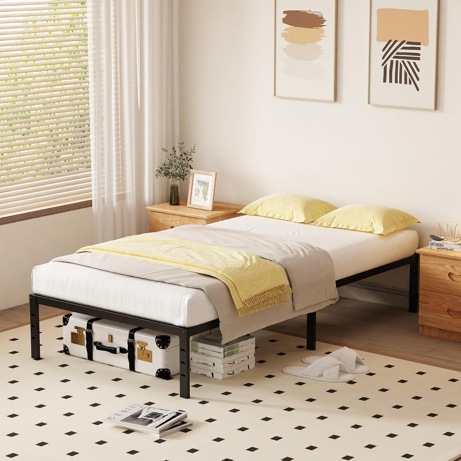 Twin XL 18 Inch Metal Platform Bed Frame,Heavy Duty,Metal,No Box Spring Needed,Underbed Storage,Easy Assembly,Noise Free,Minimalism,Non-Slip,Bedroom,Kids,Boys,Girls,Black