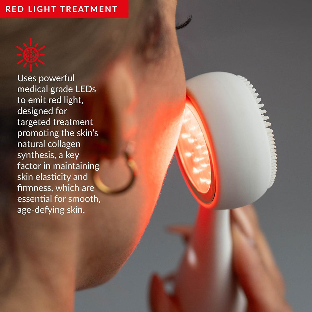 Clean, Acne, and Redvolution - Electric Facial Cleansing Brush, Smart Facial Device with Silicone Brush & Anti-Aging Massager, Red and Blue LED Light