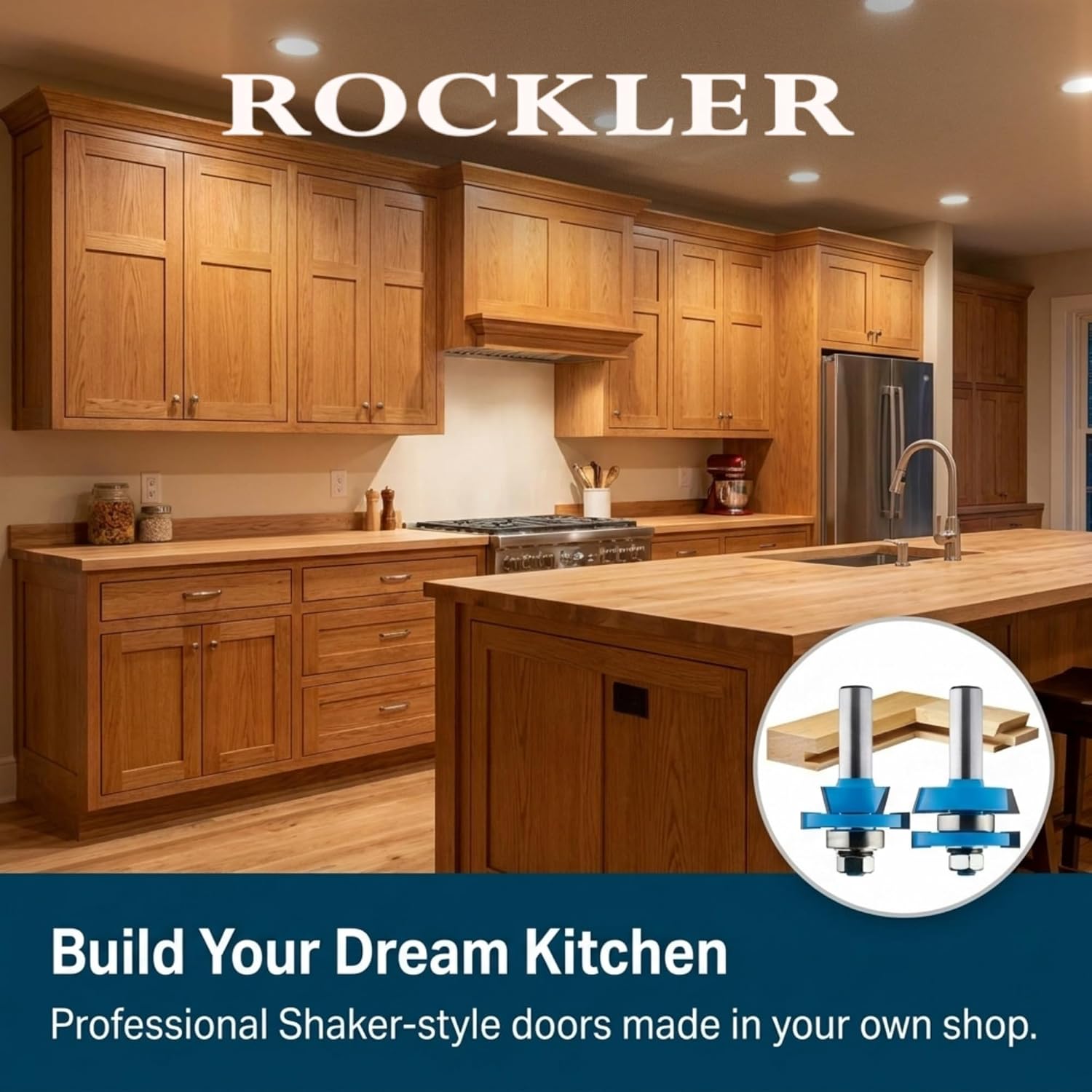 ROCKLER Shaker Rail & Stile Router Bits 1/2 Shank (Set of 2) Precision Balanced Cutter for Smooth Operation - Cabinet Door Router Bits for Stick Joints