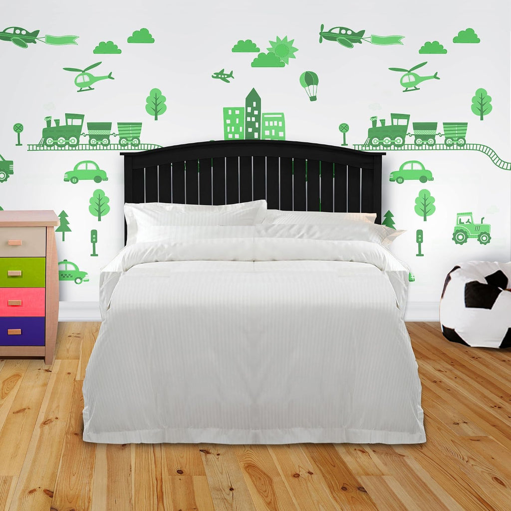 Finley Wooden Headboard Panel with Curved Top Rail Design, Black Finish, Full / Queen