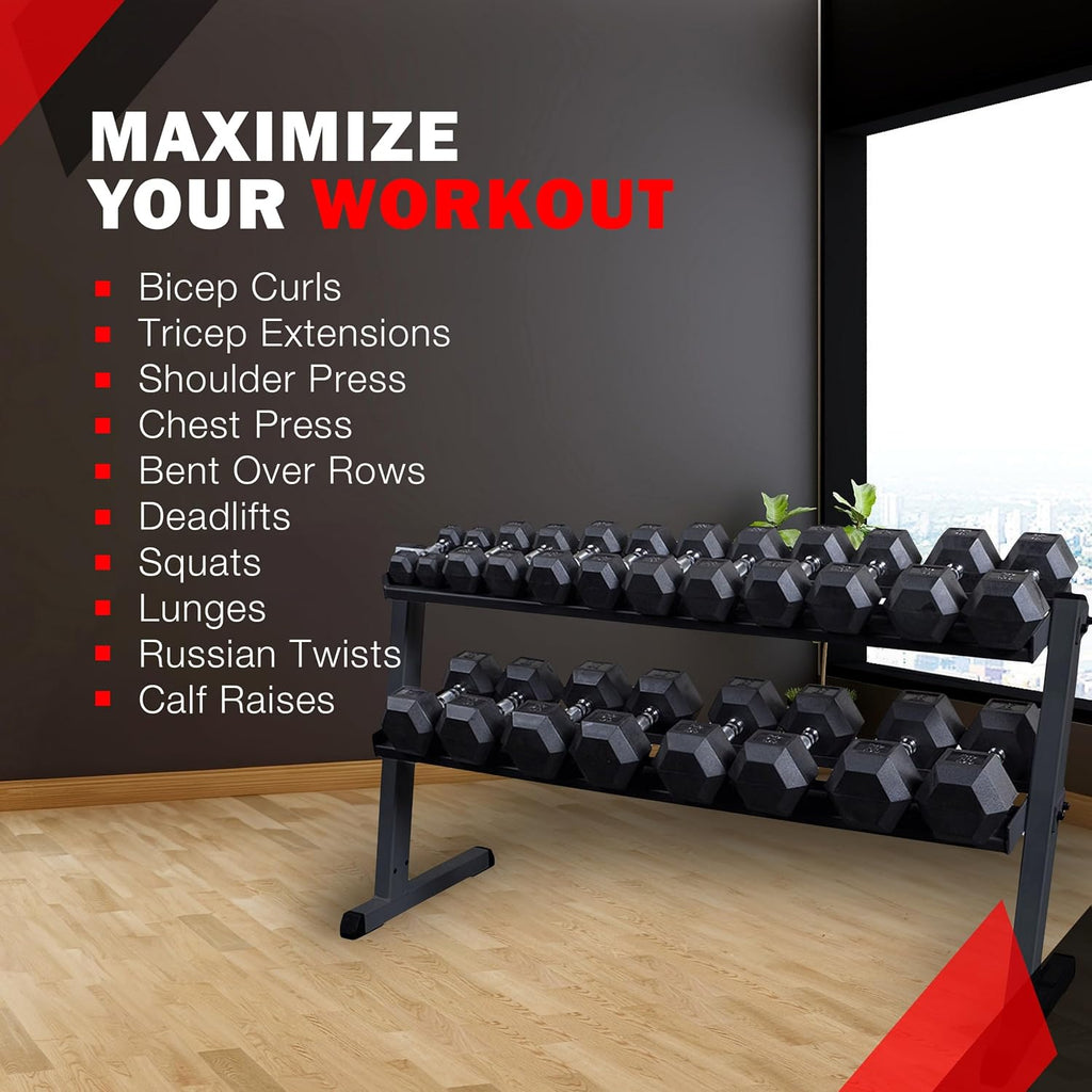 Body-Solid (GDR60B) 2-Tier Dumbbell Rack Stand Only, Heavy-Duty Dumbell Weight Storage Racks for Hand Weights, Home Gym Organizer Can Hold 5-50 lbs. Dumbbells