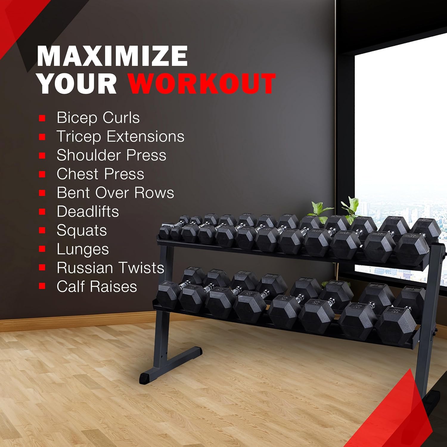 Body-Solid (GDR60B) 2-Tier Dumbbell Rack Stand Only, Heavy-Duty Dumbell Weight Storage Racks for Hand Weights, Home Gym Organizer Can Hold 5-50 lbs. Dumbbells