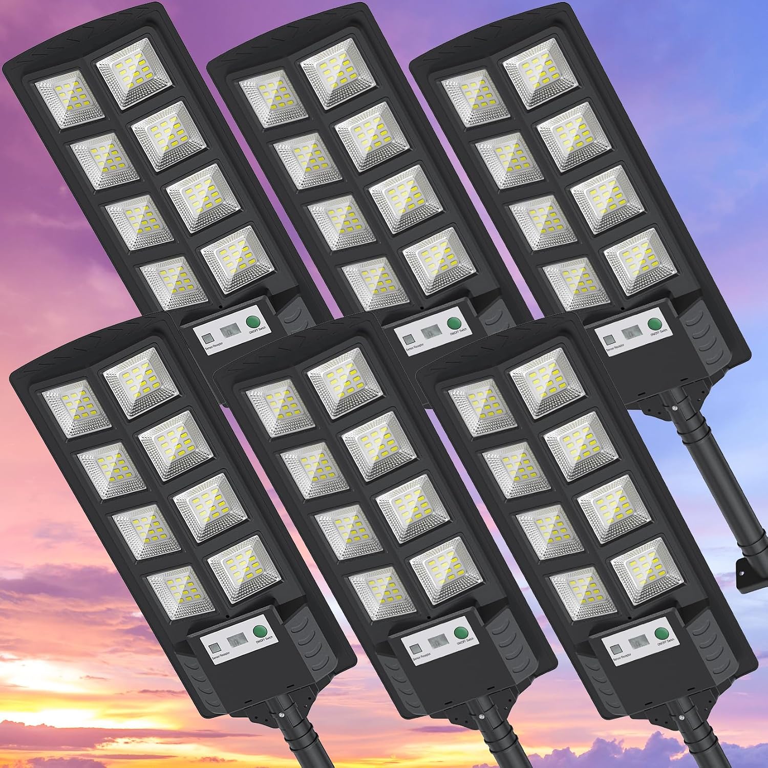 K4 200W Solar Lights Outdoor Waterproof,6500K Solar Street Lights Outdoor 12000LM LED Flood Light, Wide Angle with Motion Sensor and Remote Control for Yard,Fence,Parking lot,Garage(6 Pack)