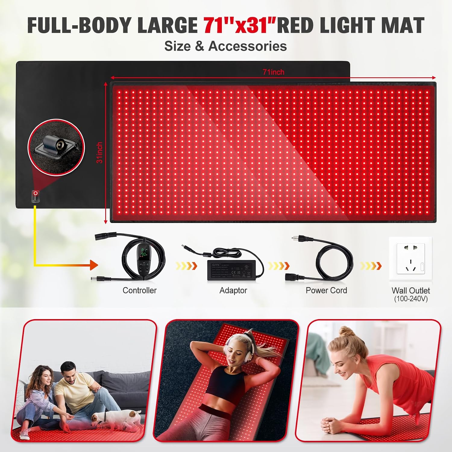 Red Light Therapy for Body, 660nm 850nm Infrared Light Therapy Pad, Wearable Wrap with Timer Remote Control for Back Shoulder Waist Knee, Infrared Light Device Home Use, 71'' x 31'' Large Area