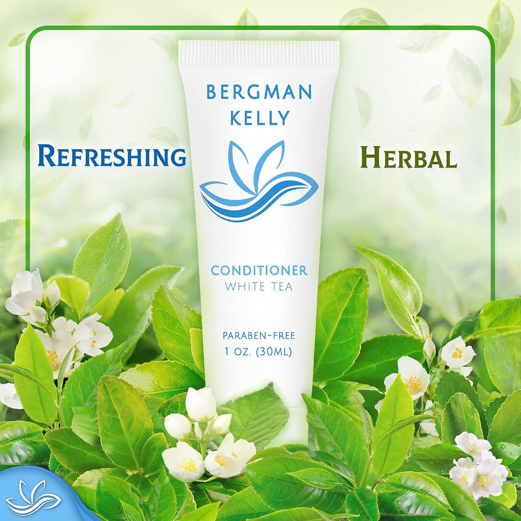 Bergman Kelly - Travel Shampoo and Conditioner Set - 1 fl oz, 18000 Pieces, White Tea - Delight Your Guests with Revitalizing and Refreshing Hotel Toiletries and Guest Hospitality in Bulk