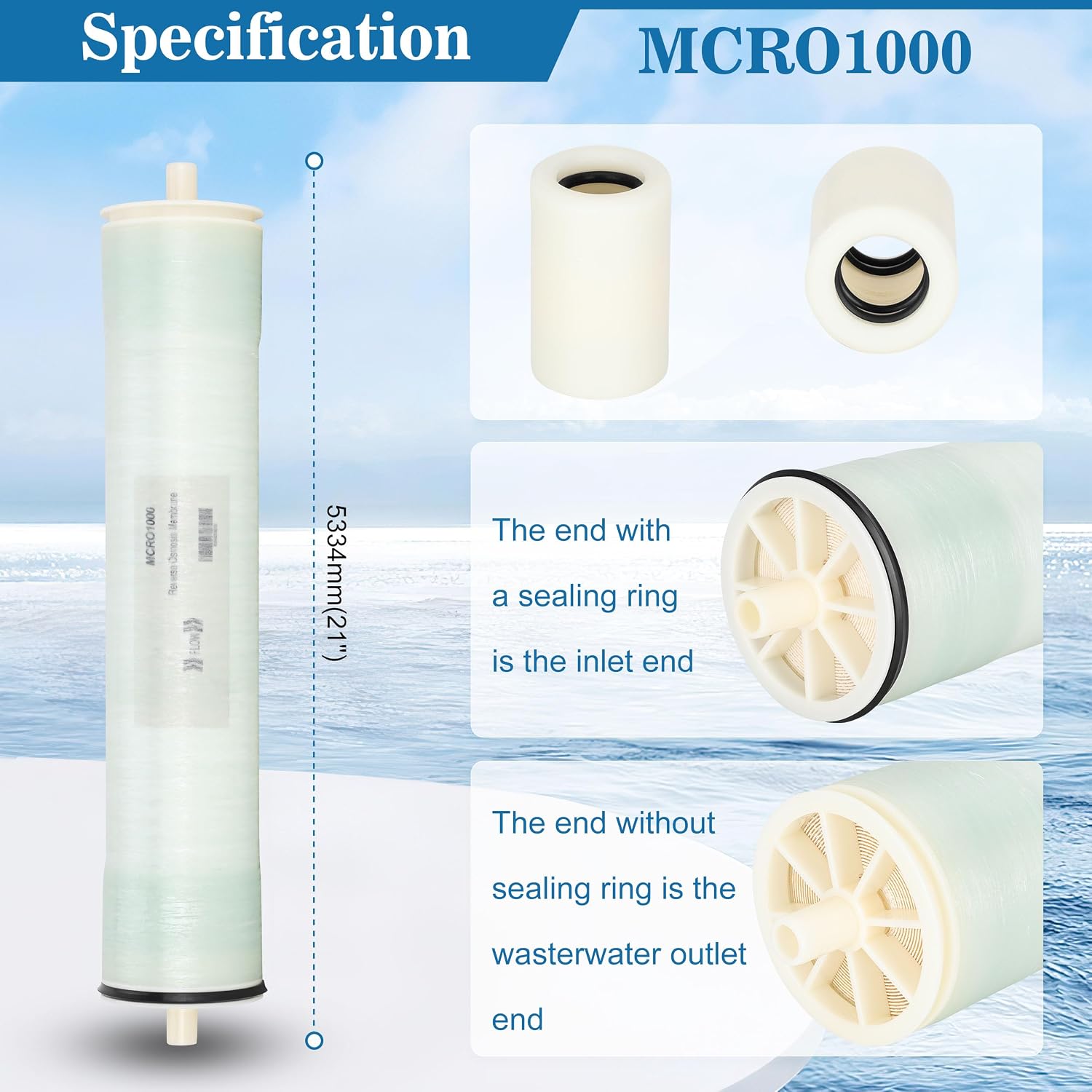 MCRO1000 Replacement for iSpring MCRO1000 RO Membrane Replacement Filter, MCRO1000 RO Membrane for Reverse Osmosis Water Filtration System CRO1000 Size 4X21', 1000GPD, MCRO1000 for Commercial