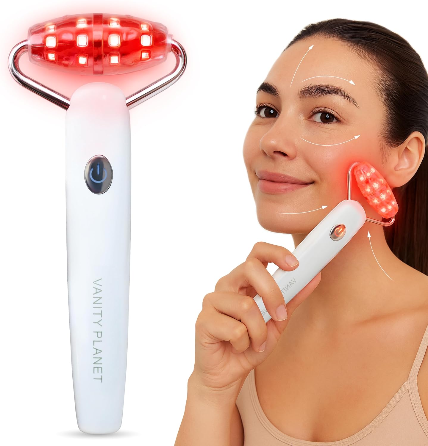 Vanity Planet Mila Contour & Define LED Facial Roller - 3-in-1 Skin Massager with Cooling, Sonic Vibration & Red Light Therapy - Ergonomic Anti-Aging Face and Neck Massager for Firming & Relaxation