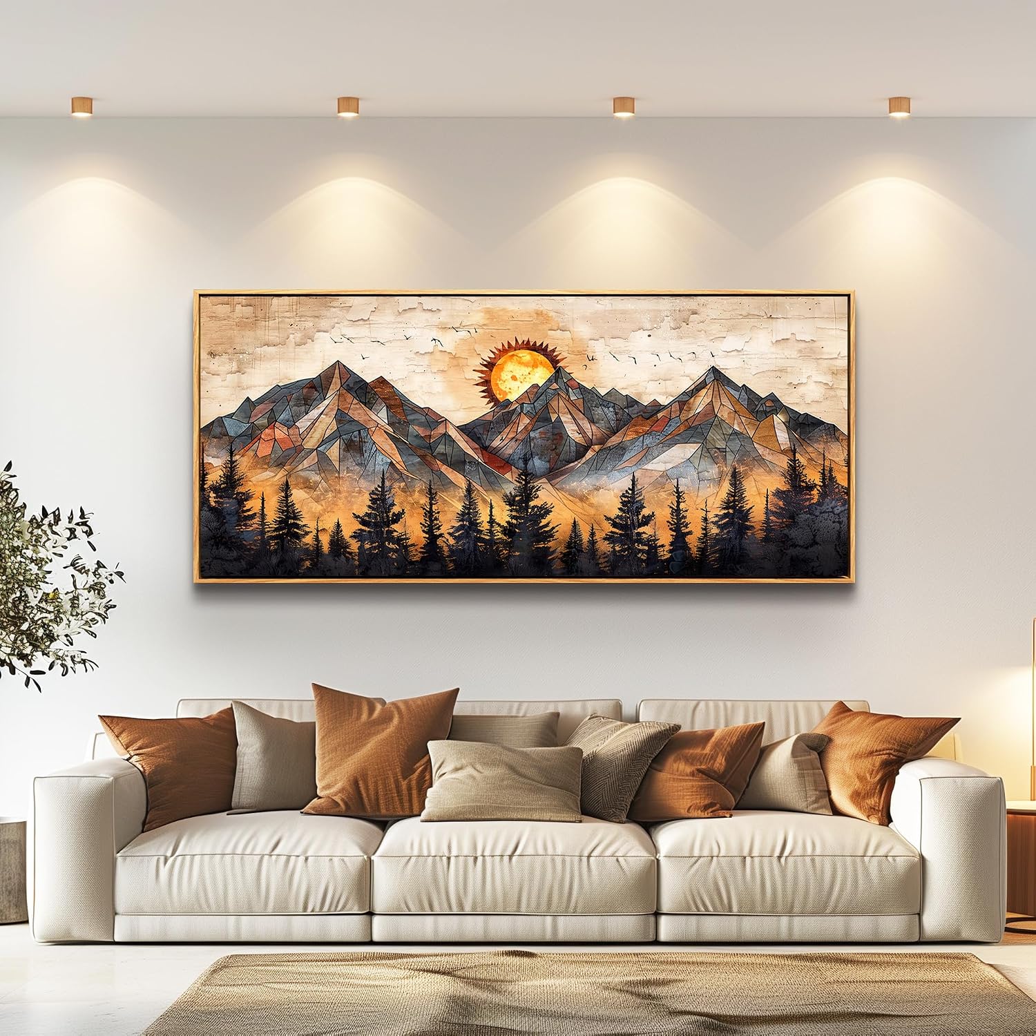 ZUITINGHUA Wood Framed Wall Art For Living Room Canvas Wall Decor For Bedroom Office Decorations Abstract Boho Paintings Mountain Landscape Pictures Modern Home Decor Artwork 32x72 In