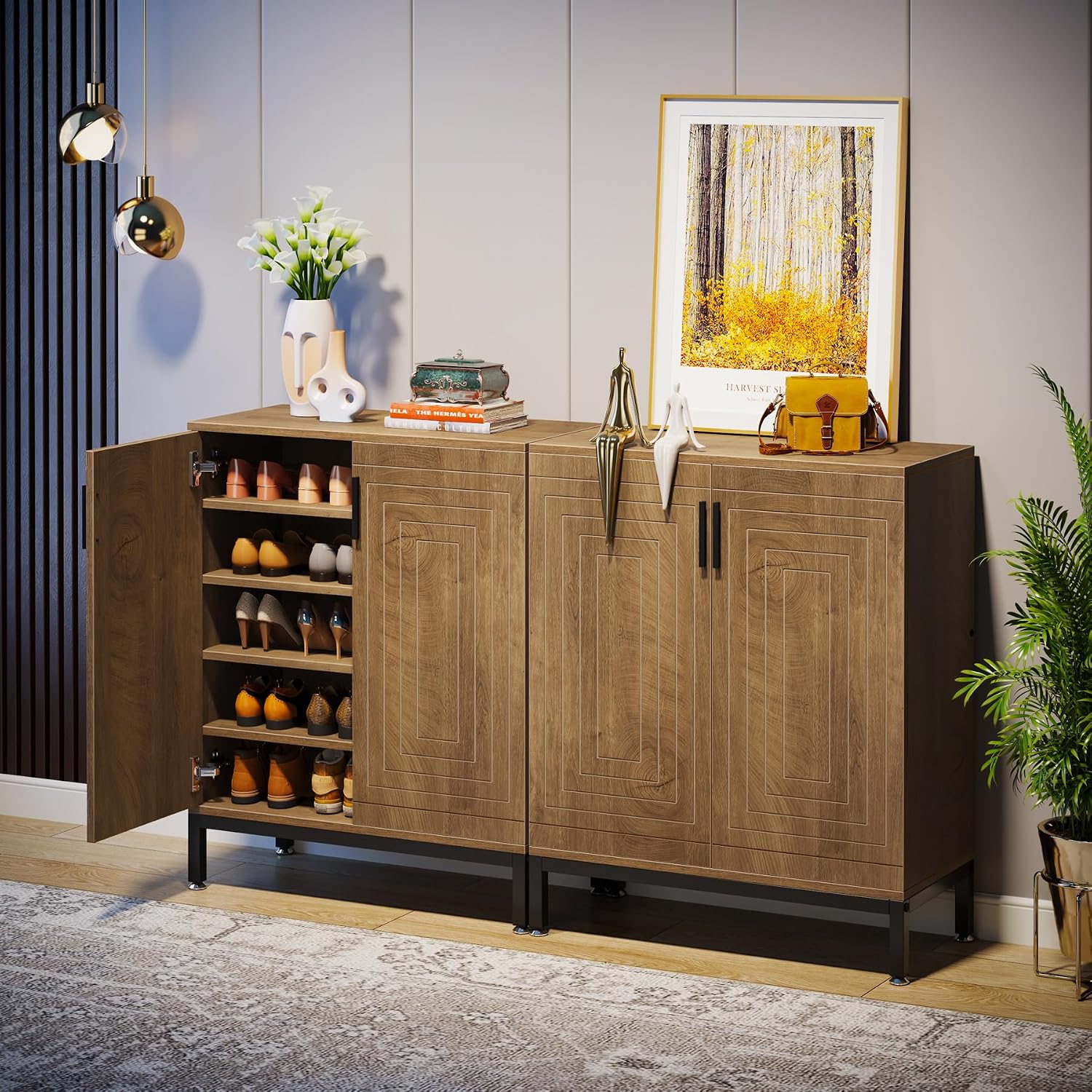 Tribesigns Shoe Cabinet with Doors, 20 Pairs Entryway Shoe Storage Cabinet with Shelves, 5-Tier Modern Free Standing Shoe Racks Storage Organizer for Closet, Living Room, Bedroom (Light Brown)
