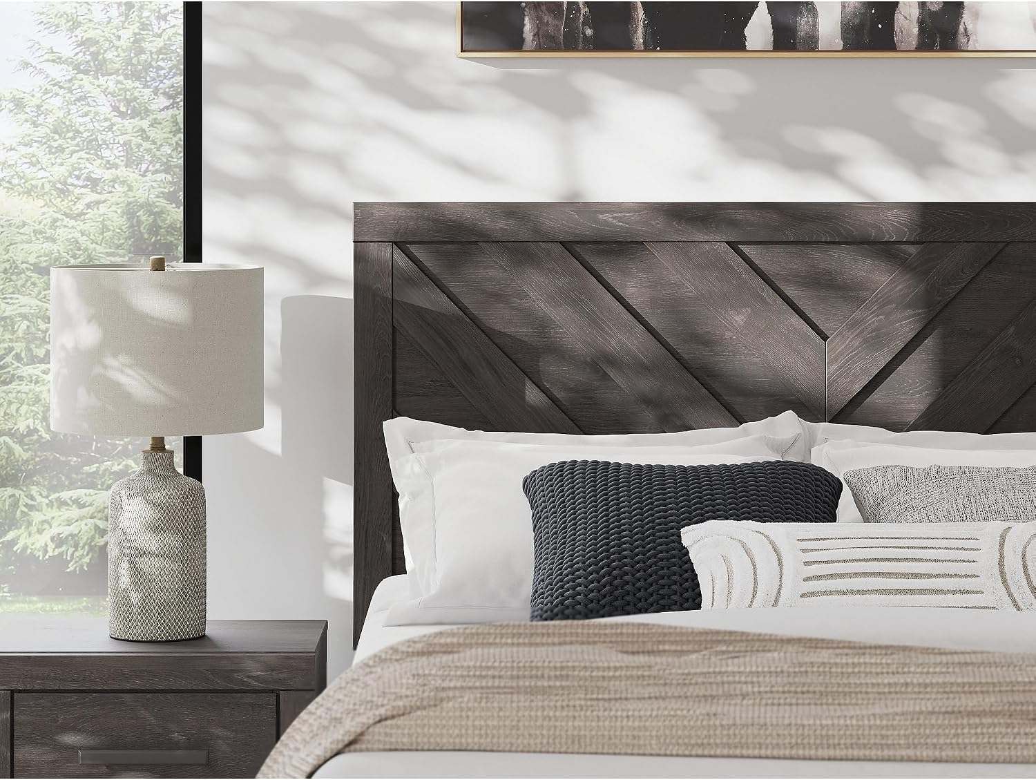 Signature Design by Ashley Prendonea Farmhouse Queen Panel Bed, Foundation or Box Spring Needed, Gray