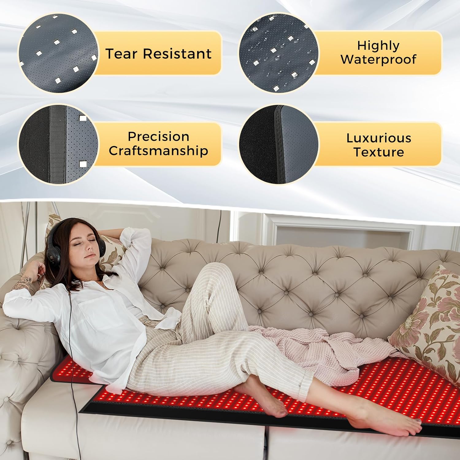 LITDUCK Body Red Light Therapy Mat, Eligible Red Light Therapy Blanket, 2in1 LEDs(660nm& 850nm), Premium Leather, Adjustable Timer & Intensity,76.8' x 33.4' 1370leds