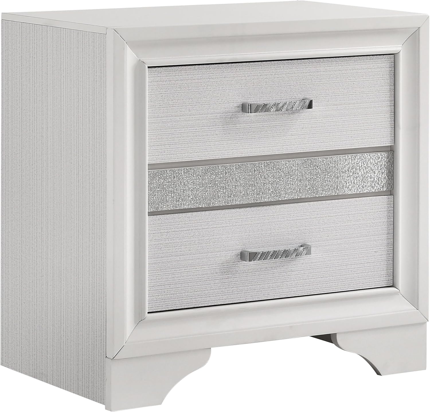 Coaster Home Furnishings Miranda 2-Drawer Bedroom Nightstand Modern Glam Wood Bedside Table Decorative Crystal Acrylic Trim Chrome Handles White 205112