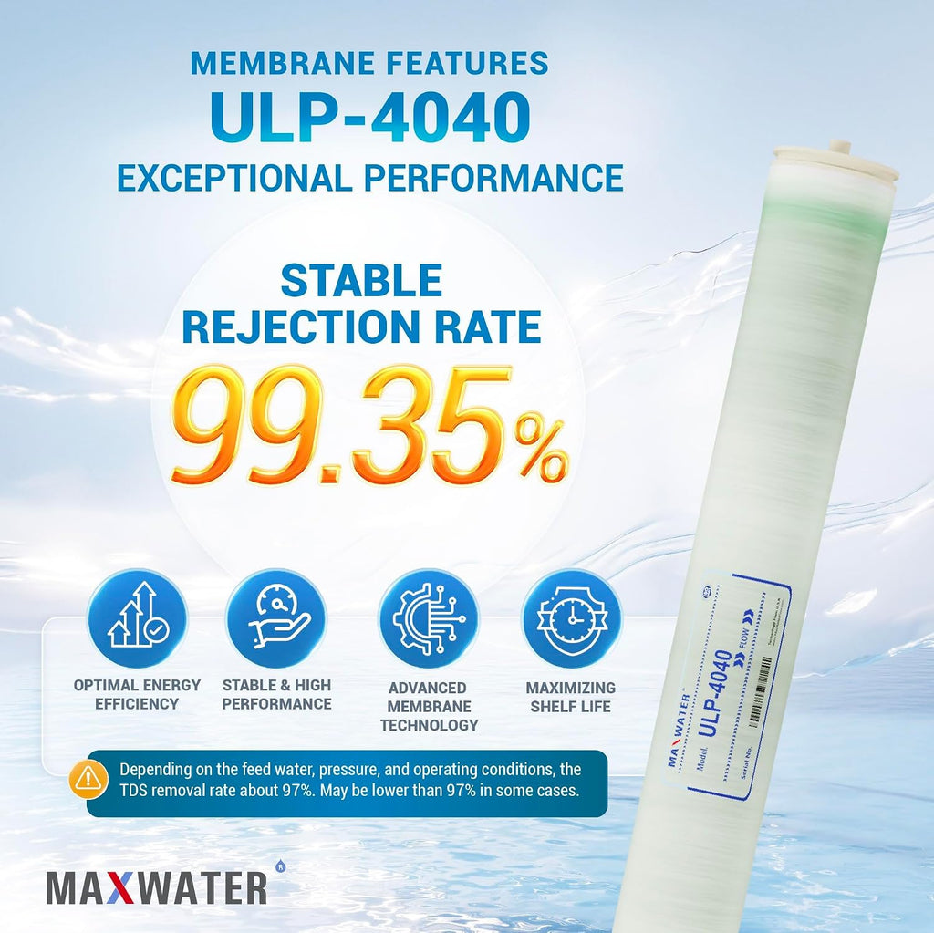Max Water ULP-4040 Reverse Osmosis 4' x 40' RO Membrane, 2600 GPD For Water Purification Desalination Commercial, Industrial, Agricultural