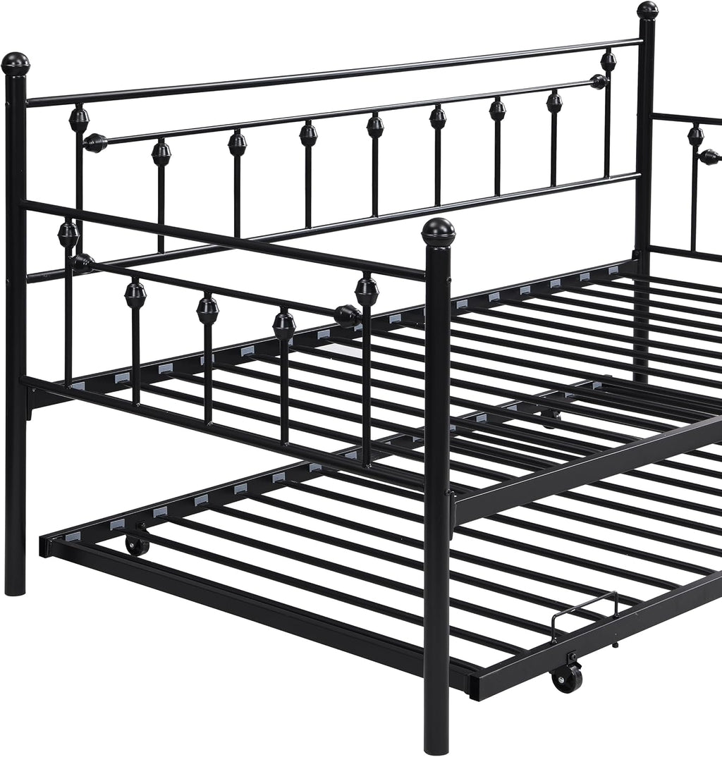 Daybed with Trundle Black,Modern Style and Comfort to Any Bedroom,1 Set of Bed in 1 Carton,Sturdy System
