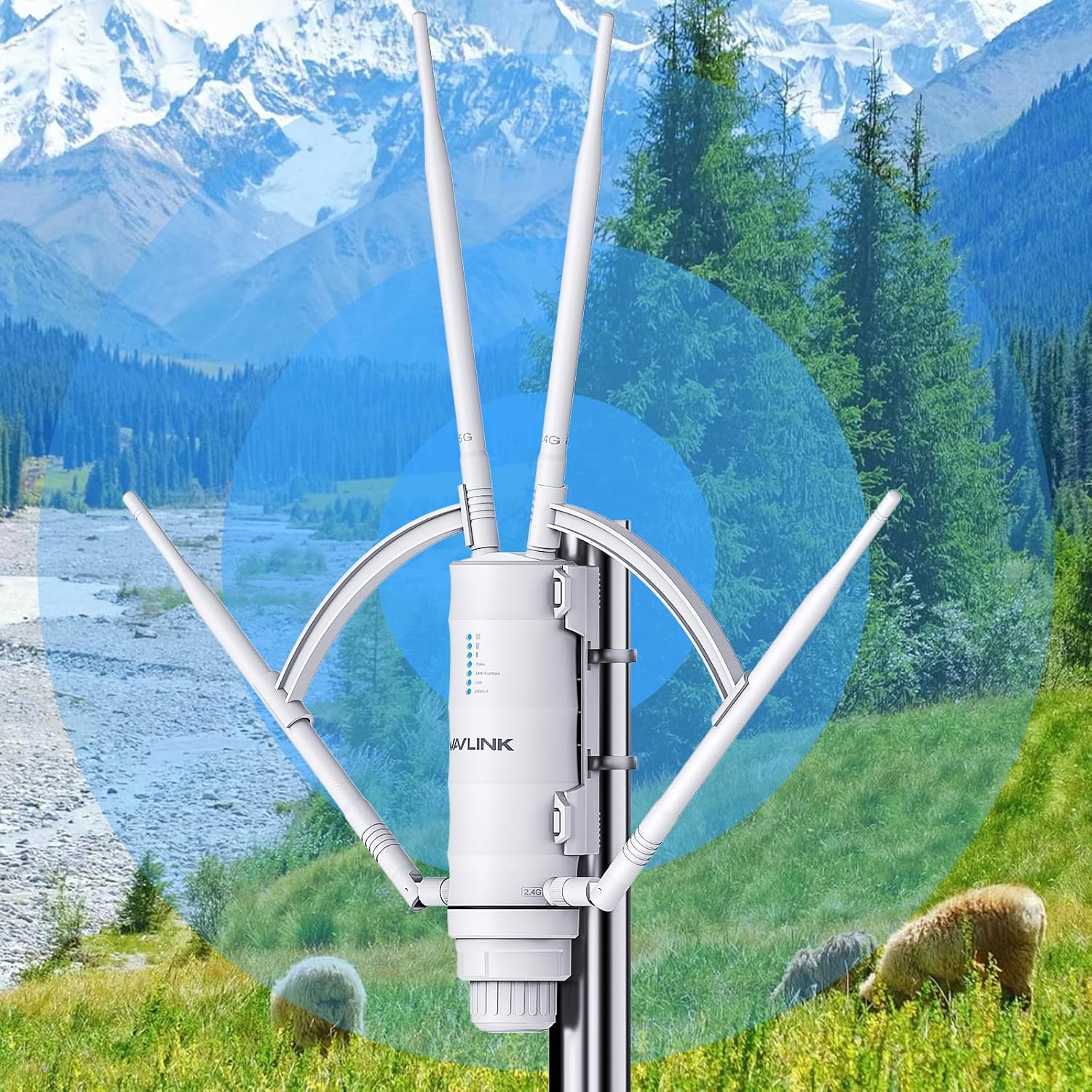 WAVLINK AC1200 Outdoor Mesh Extender/Router,Long Range IP65 Waterproof WiFi Repeater with Passive/Active POE,Support Fat/Fit AP,Dual Band 5G+2.4G,4x7dBi Omni Antenna,Enterprise-Grade Encryption