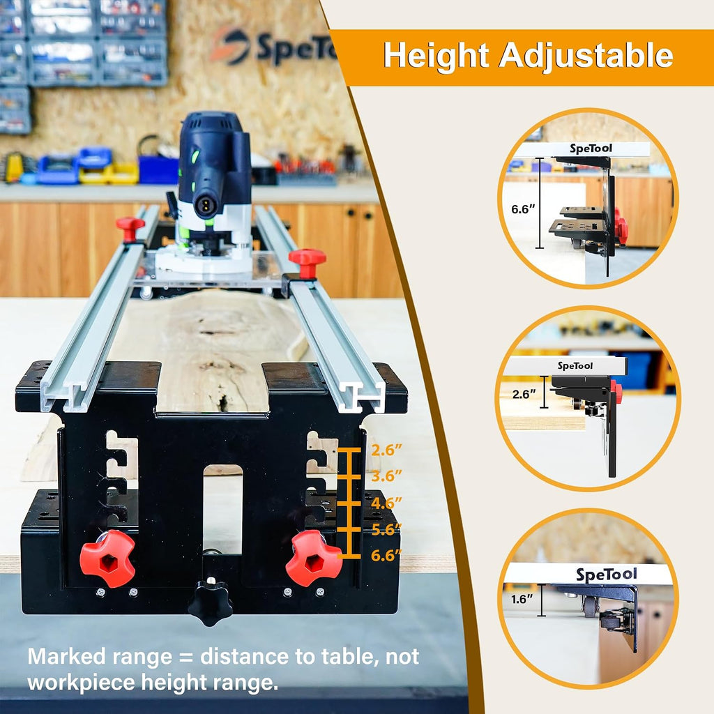 SpeTool Router Sled for Flattening Slabs, 48 inch 3-Axis Precision Height Adjustment System Router Sled Kit Reinforced Rails for Woodworking Planing Wood Slab Flattening Jig Mill