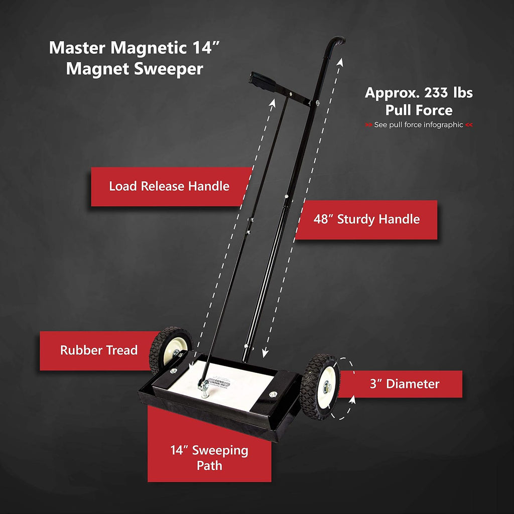 Master Magnetics Magnetic Floor Sweeper with Release - Heavy Duty Push-Type, 14' Sweeping Width, 1 Each, MFSM14RX